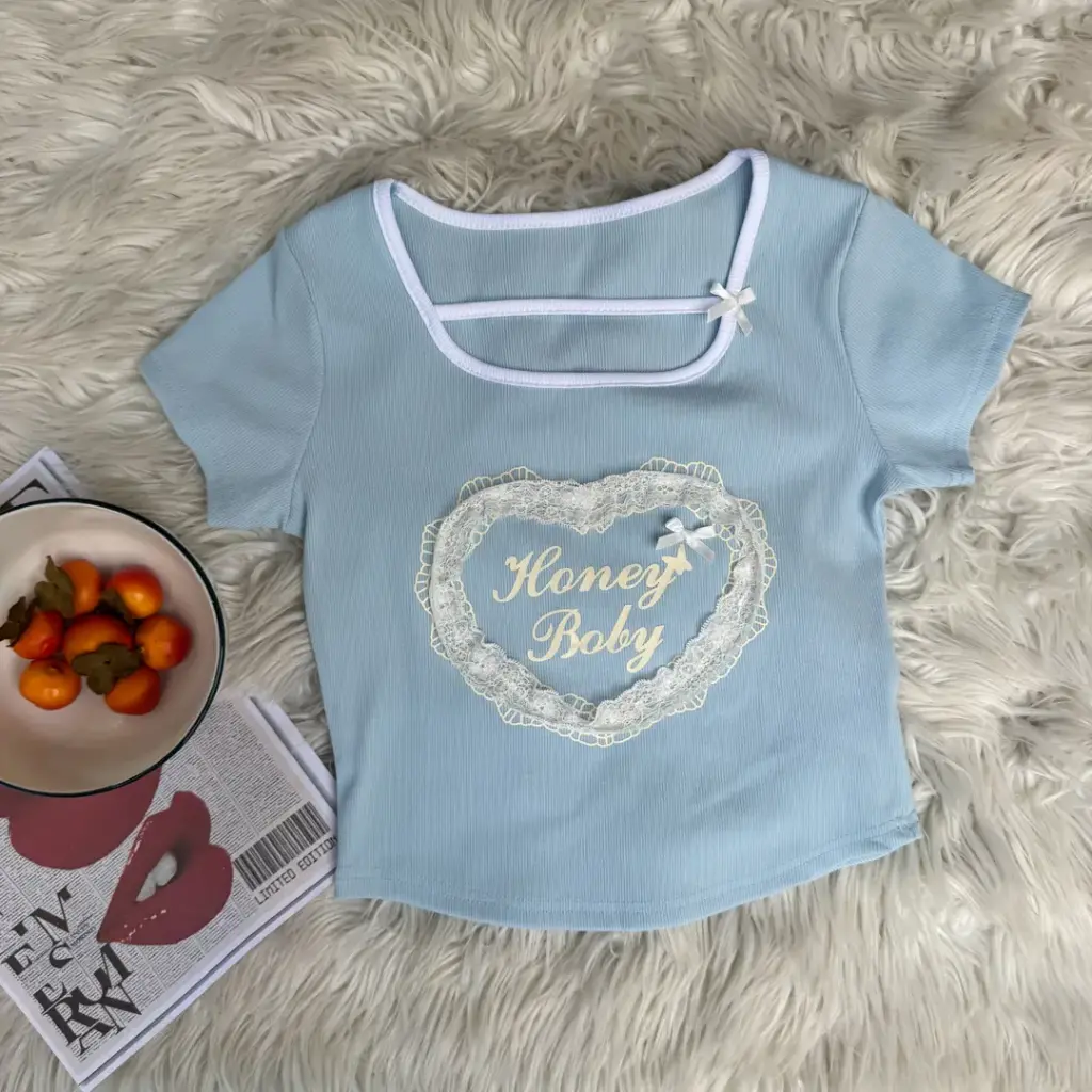 1.5008 9931 CROP PRINTED TEES (BLUE)