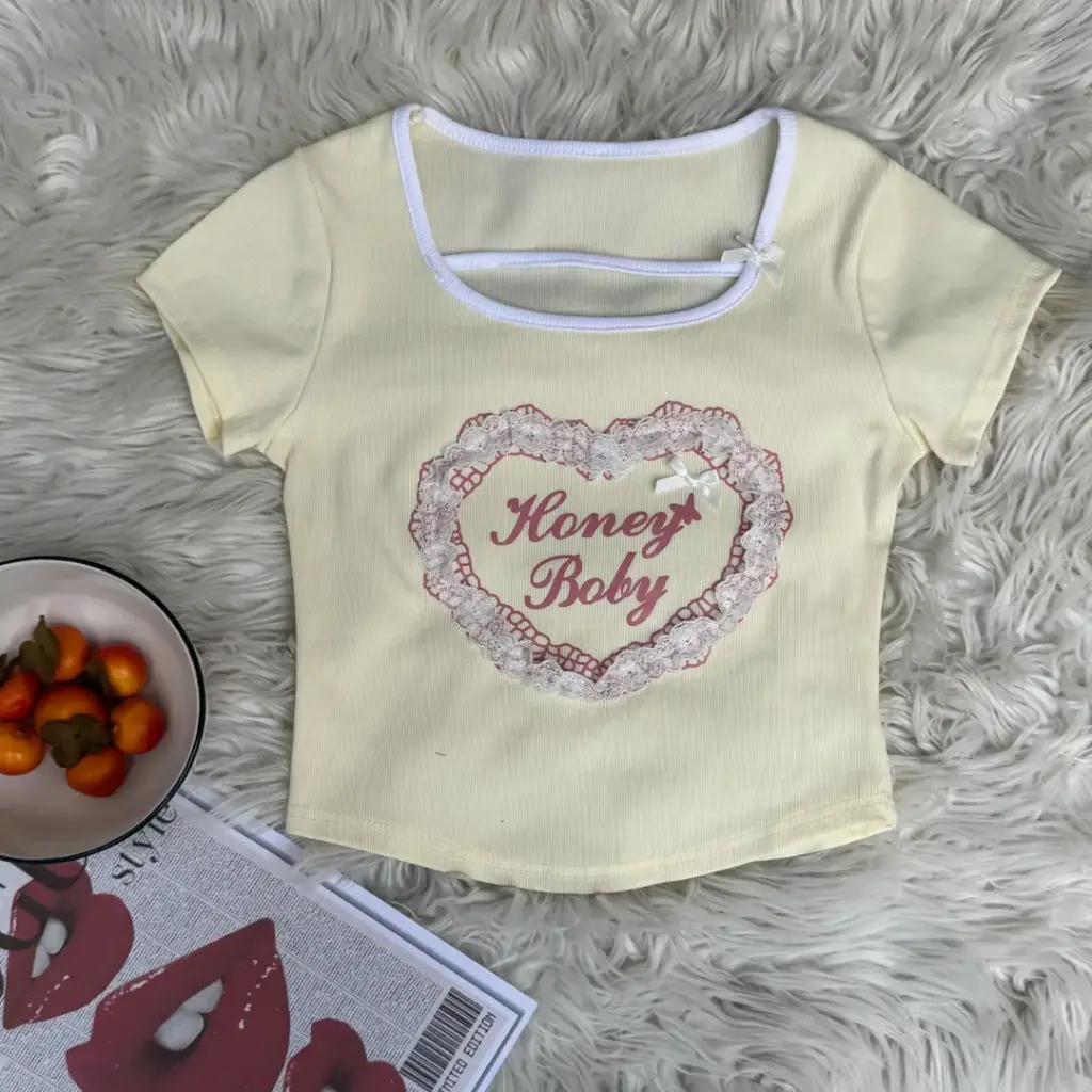 9931 CROP PRINTED TEES