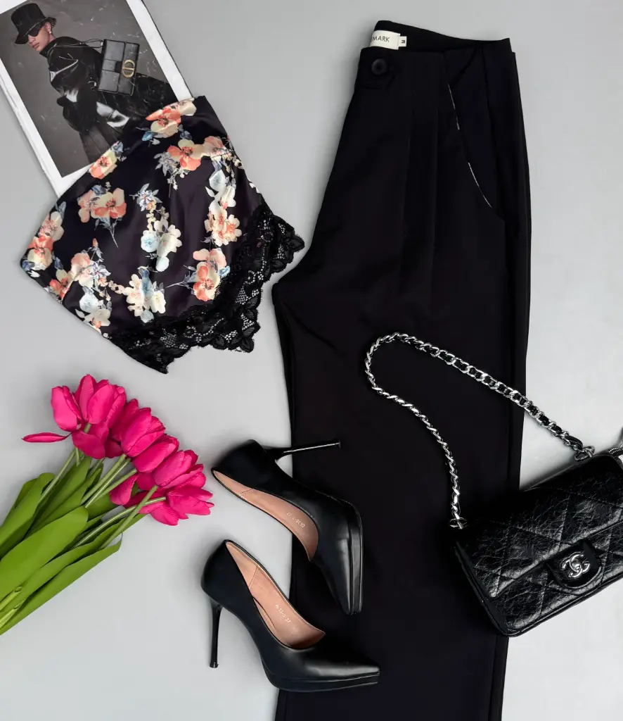1.6861 BMK108-81 Pleated Flared Formal Pant (BLACK, S)