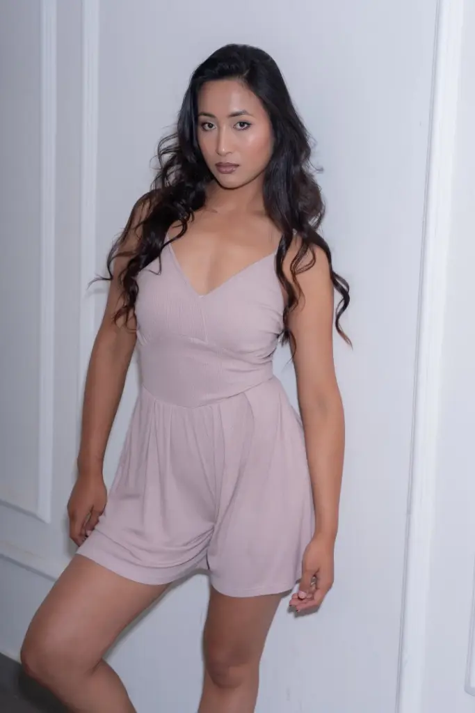 2.0324 HB SS25-119 Knit Cami Romper (BLACK, S)