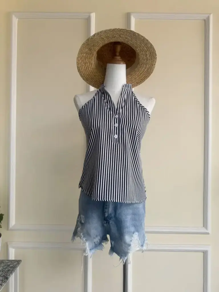 HB SS25-23 Sleeveless Stripe Top with 3 Button