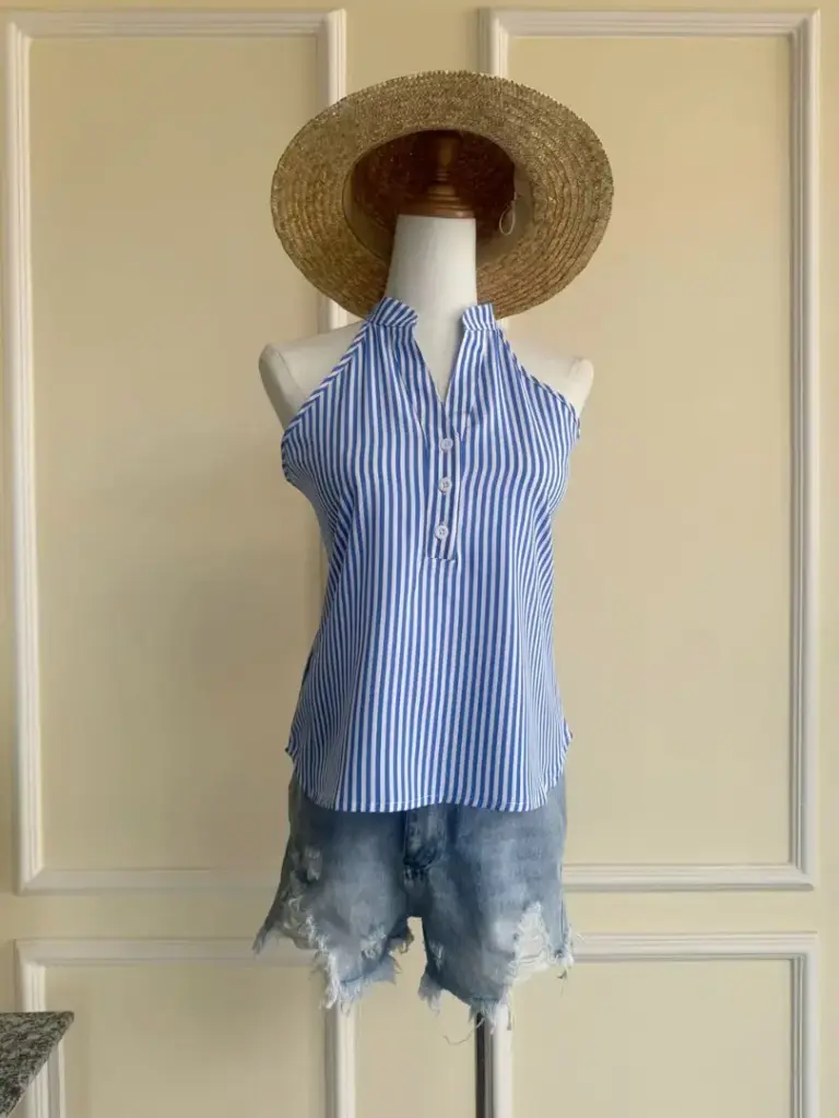 HB SS25-23 Sleeveless Stripe Top with 3 Button