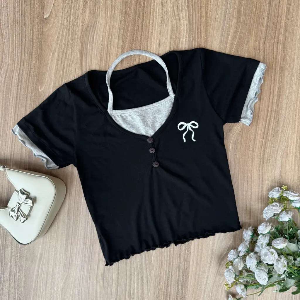 2.0979 HB SS25-49 Duo Tone Crop Top (BLACK, S)