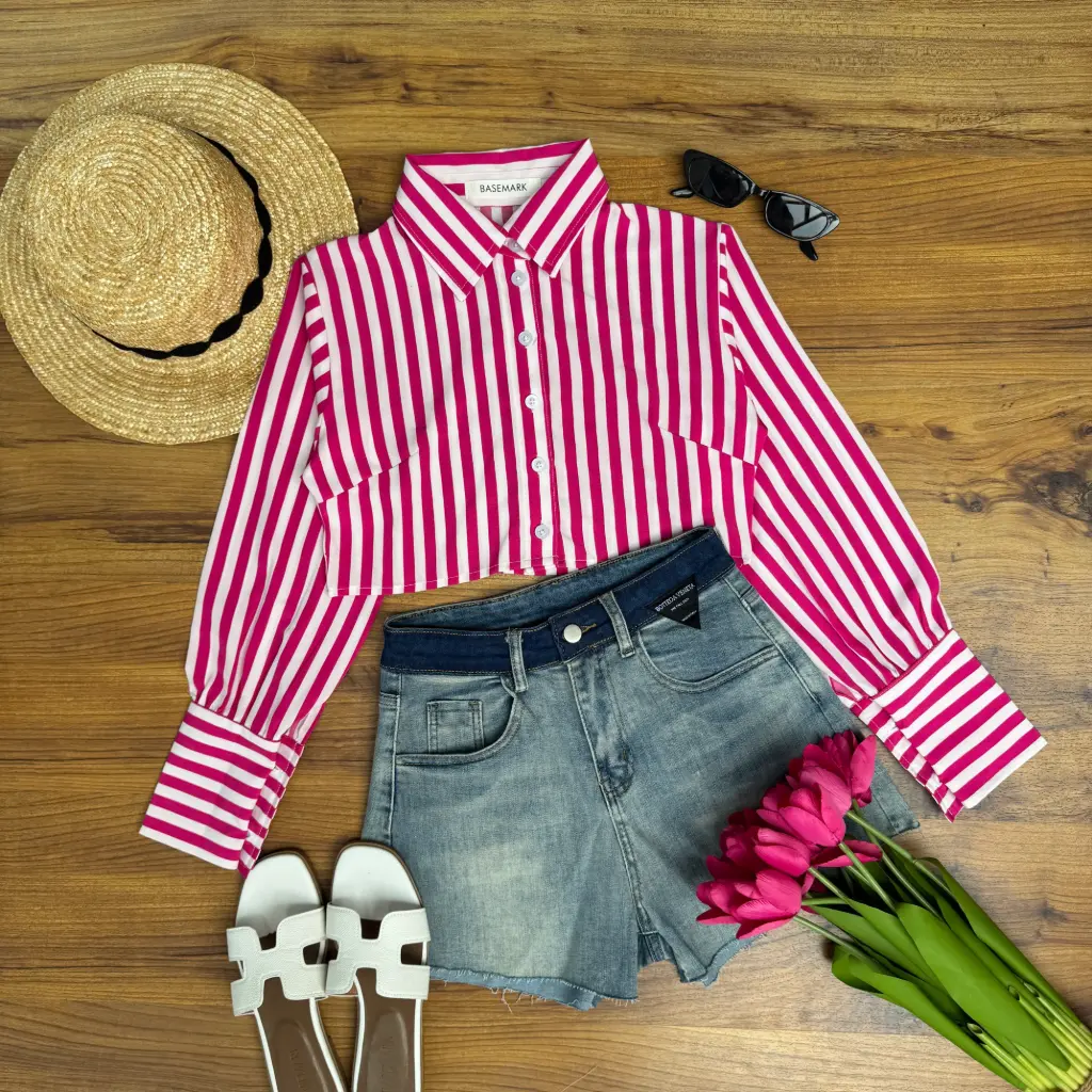 2.4030 HB25-11 Stripe Crop Shirt (BLUE, S)