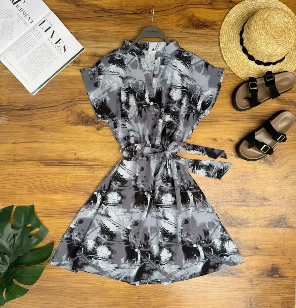HB25-33 Collar Neck Abstract Dress
