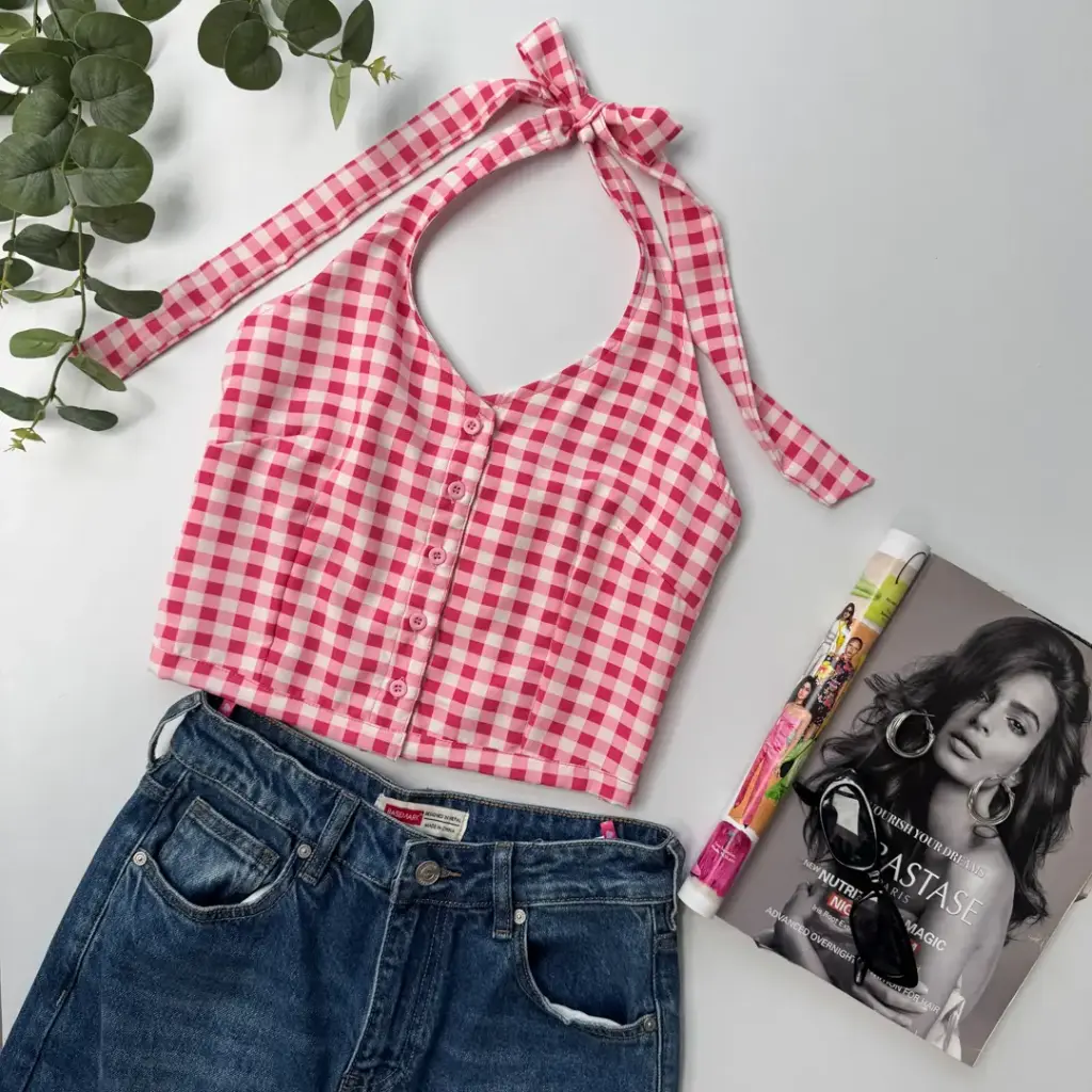 BMKS SS25-05 HALTER CHECKERED TOP
