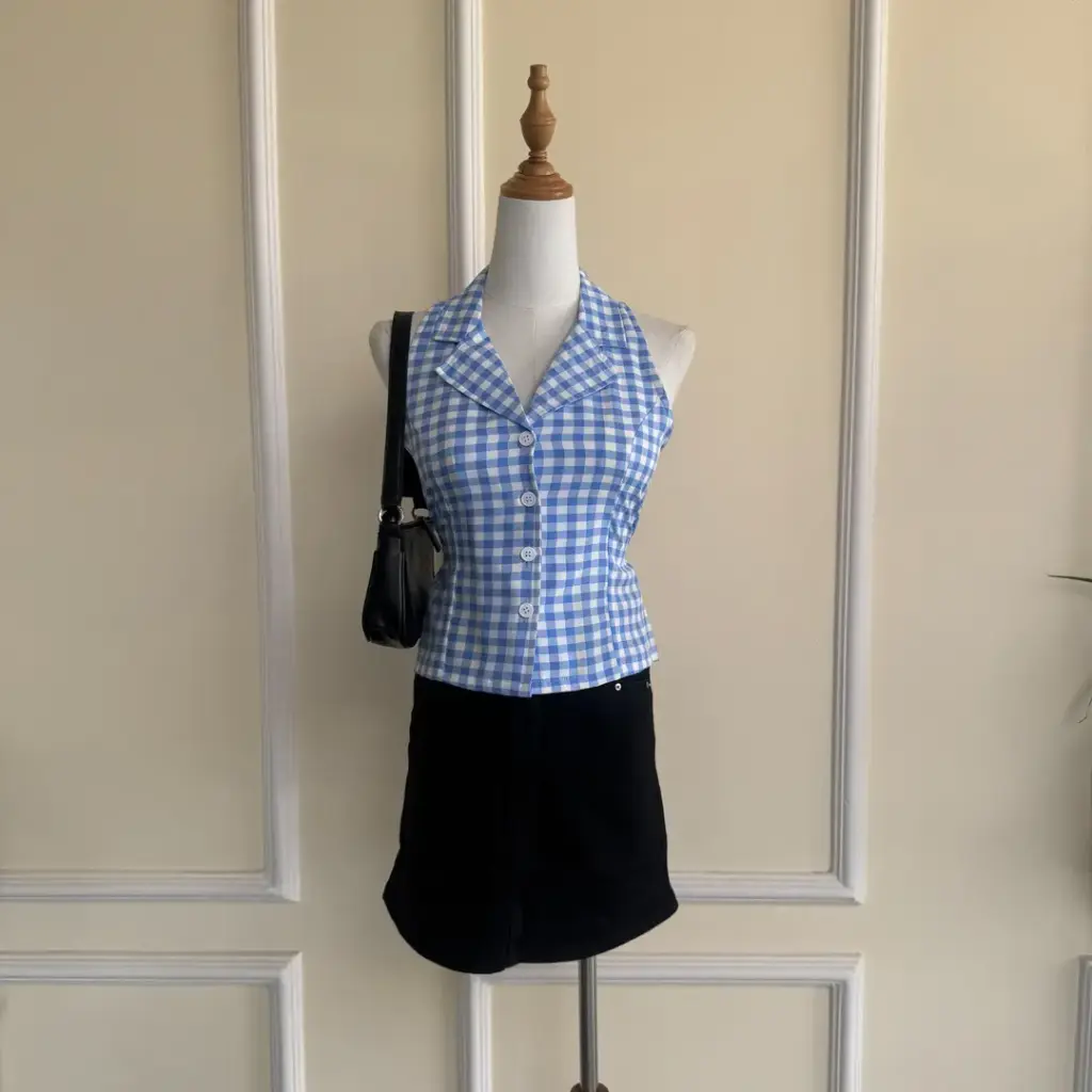 1.6979 BMKS SS25-08 CHECKERED WAIST COAT (BLUE, S)