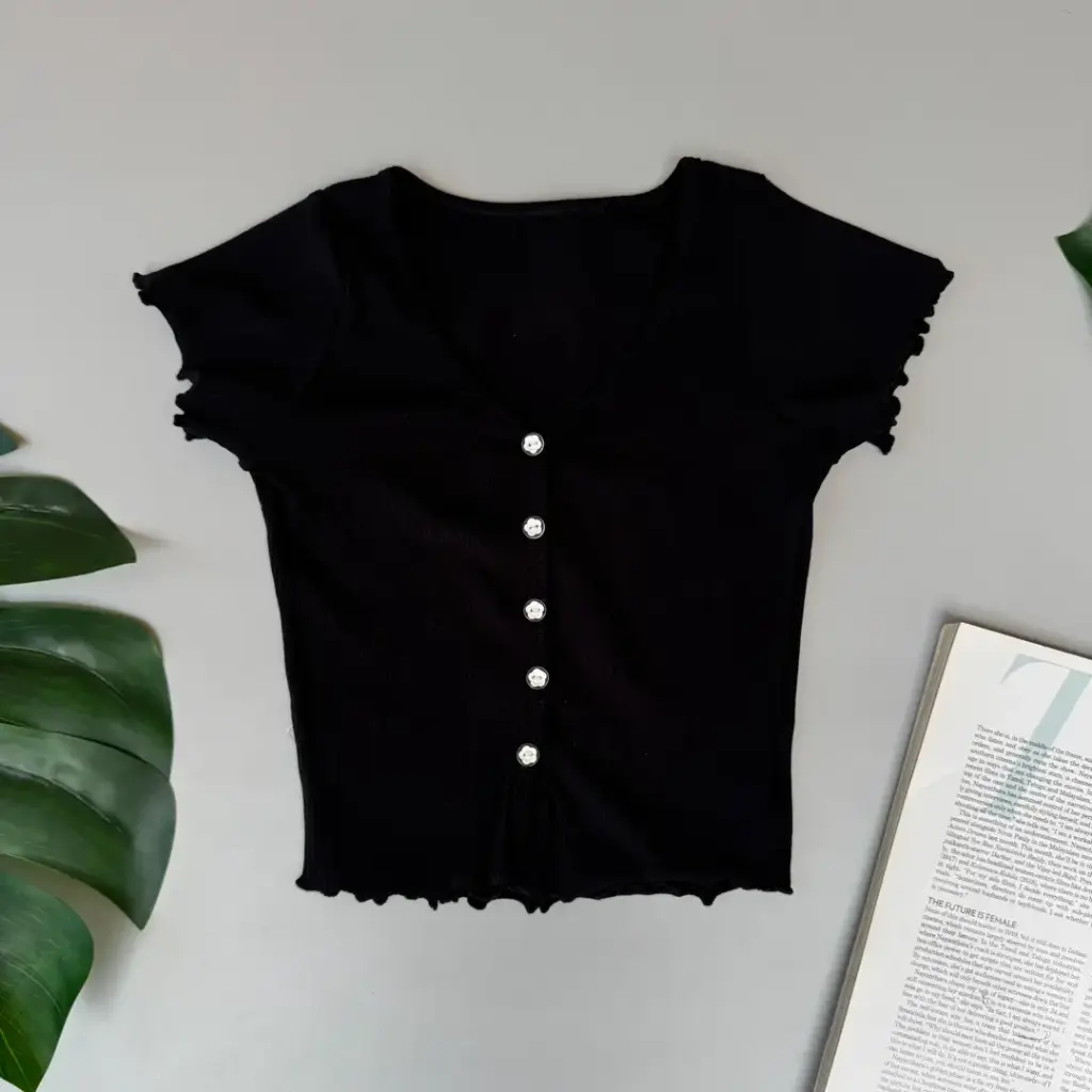 3.2219 BMO SS25-29 RIBBED CROP CARDIGAN (BLACK, S)