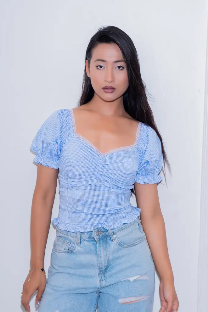 3.2689 HB SS25-108 GINGHAM SWEETHEART TOP (BLUE, S)