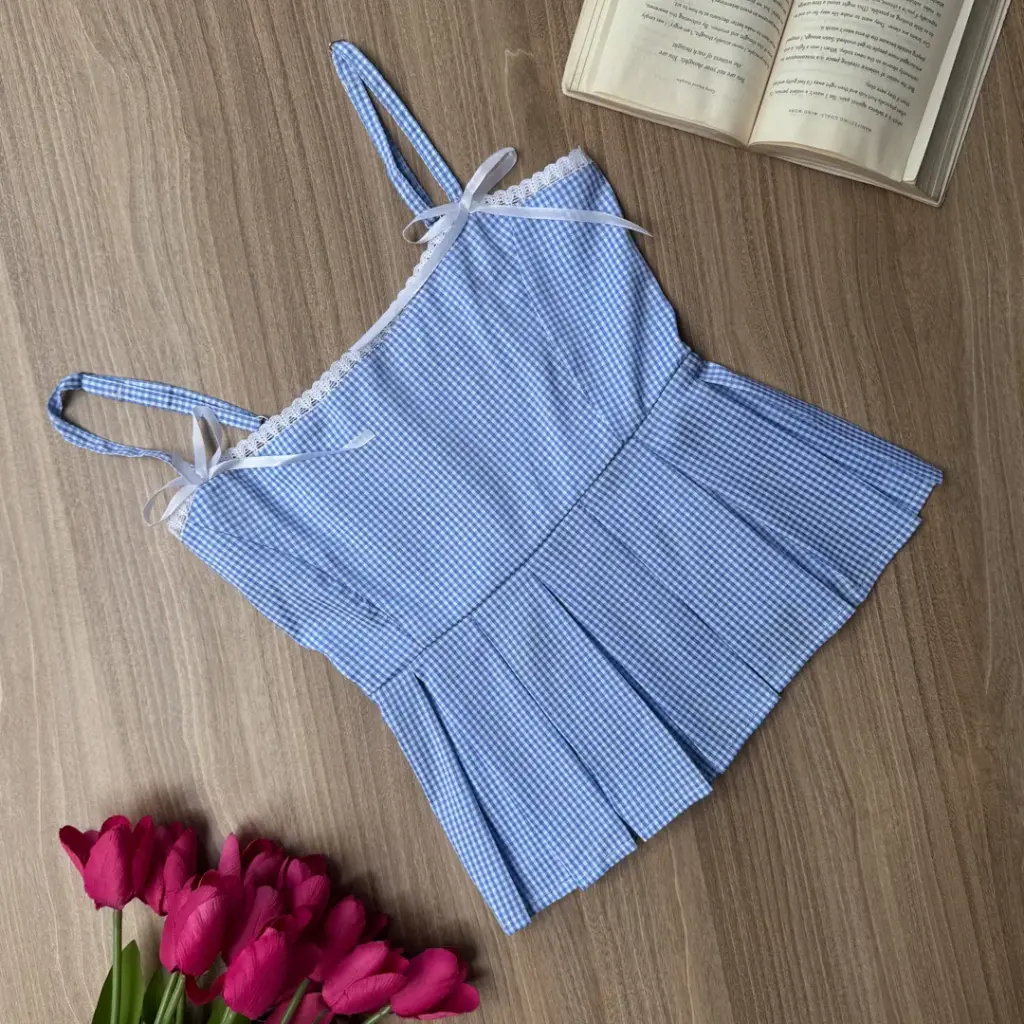 3.2702 HB SS25-109 GINGHAM PEPLUM TOP (BLUE, S)