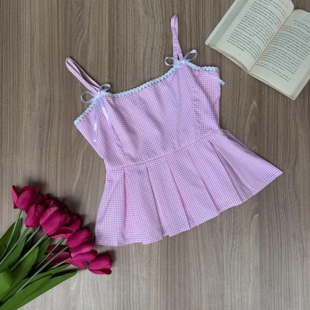 HB SS25-109 GINGHAM PEPLUM TOP