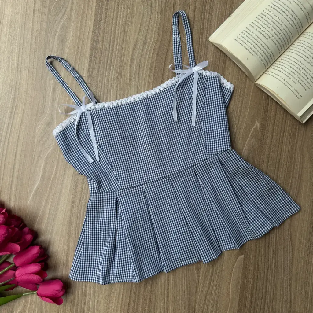 HB SS25-109 GINGHAM PEPLUM TOP