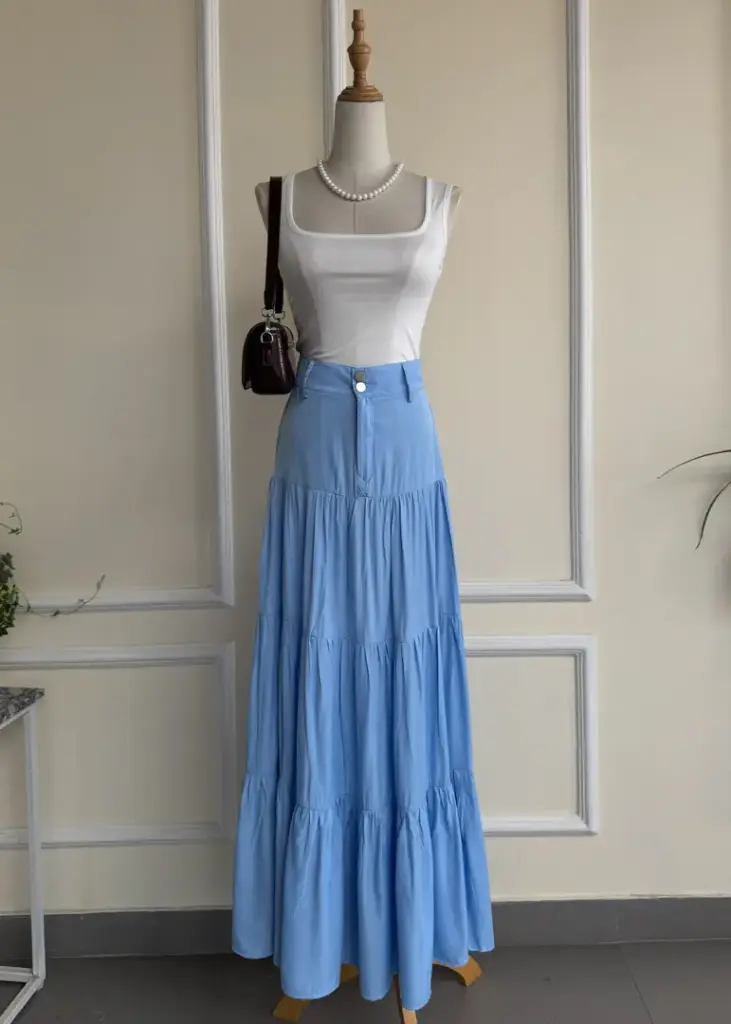 3.27783 HB SS25-85 TWO BUTTONS MAXI SKIRT (BLUE, S)