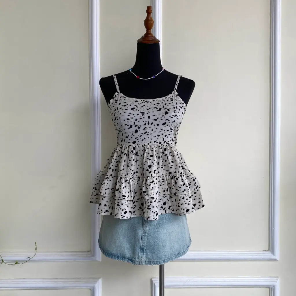 HB SS25-179 PRINTED TIERED RUFFLE TOP