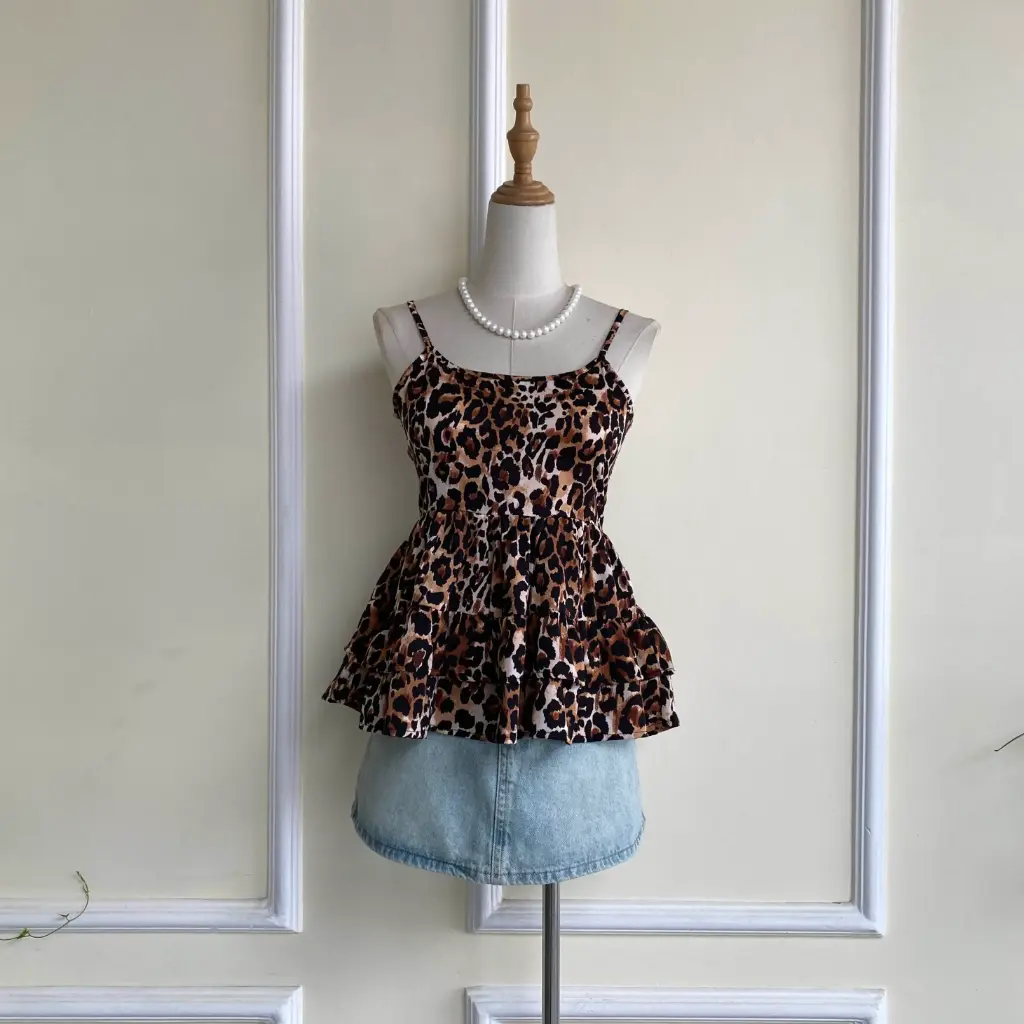 HB SS25-179 PRINTED TIERED RUFFLE TOP