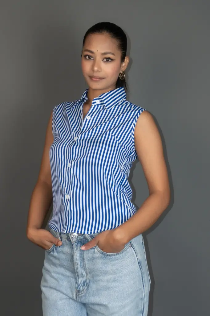 HB SS25-177 CROP STRIPE SHIRT