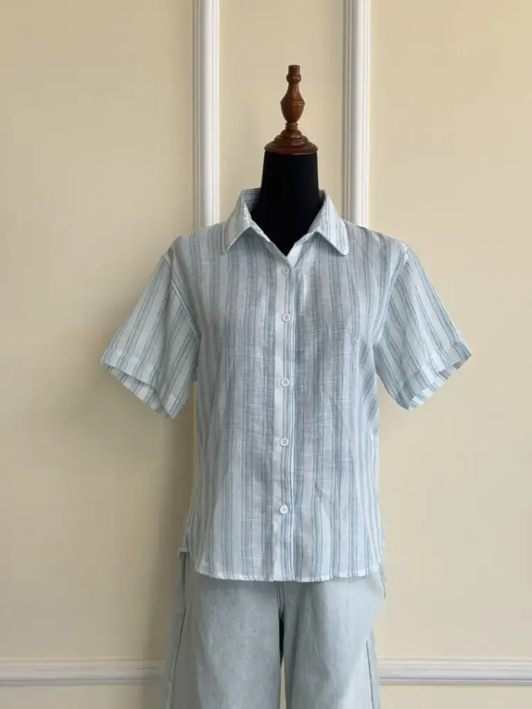 3.28012 HB SS25-252 HALF SLEEVE LINEN SHIRT (BLUE, M)