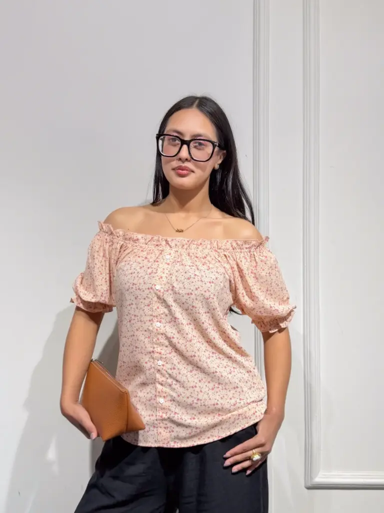 HB SS25-199 FLORAL FRILL TOP