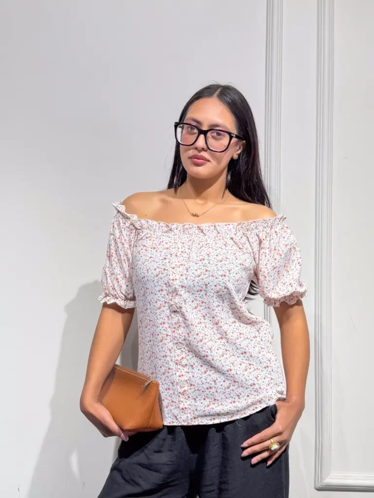 HB SS25-199 FLORAL FRILL TOP