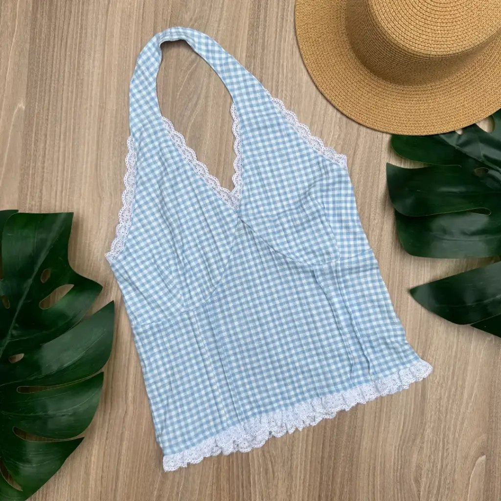 3.28322 BMKS SS25-16 GINGHAM HALTER TOP (BLUE, S)