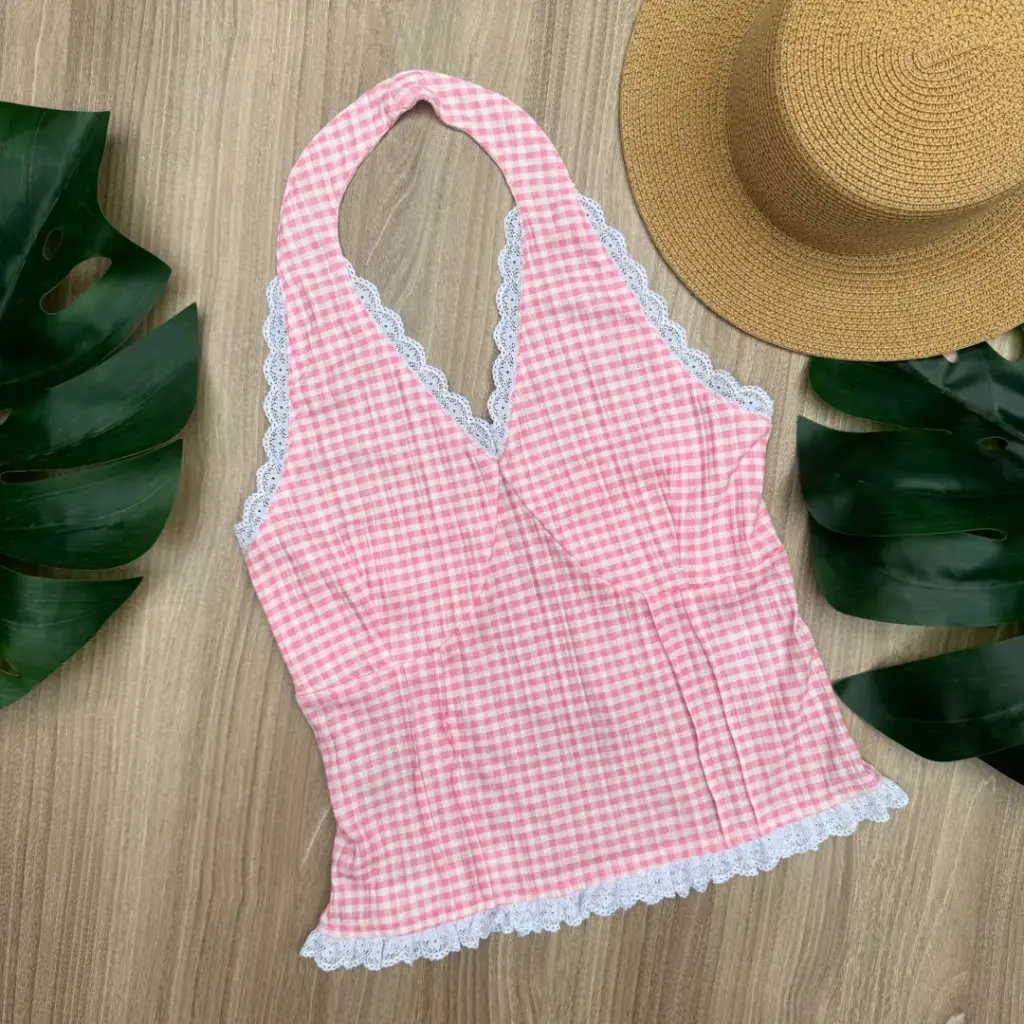 BMKS SS25-16 GINGHAM HALTER TOP