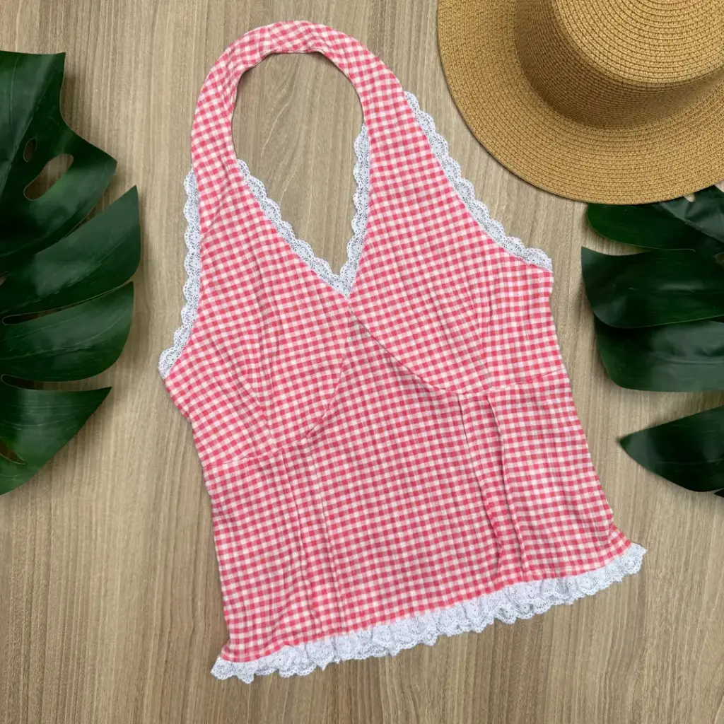 BMKS SS25-16 GINGHAM HALTER TOP