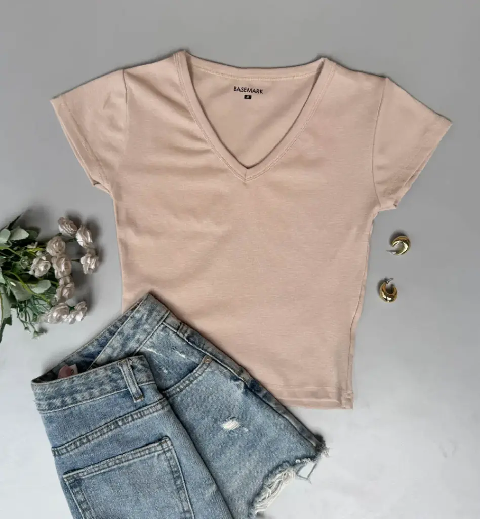 HB SS25-187 CROP V NECK TEE