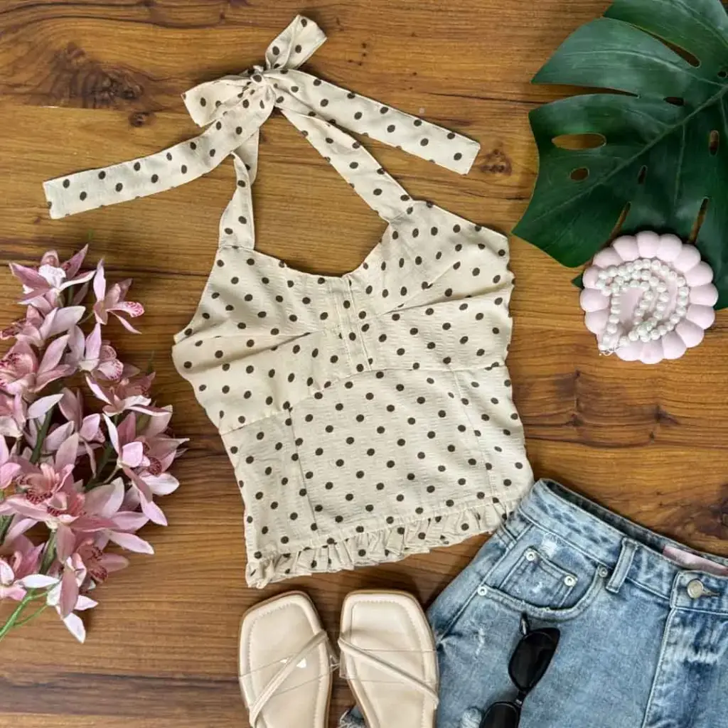 3.28629 HB SS25-225 POLKA HALTER TOP (APRICOT, S)