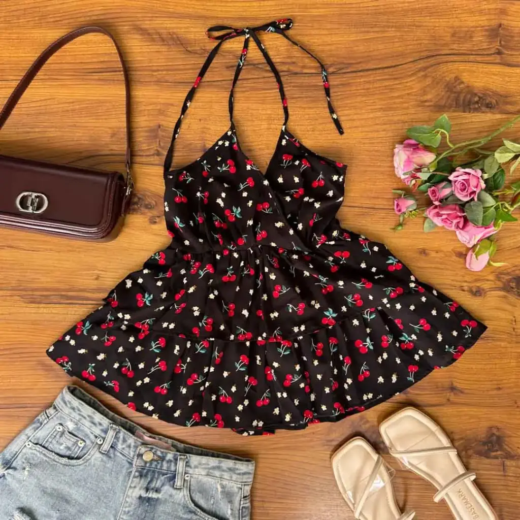 3.28639 HB SS25-221 CHERRY TIERED TOP (BLACK, S)