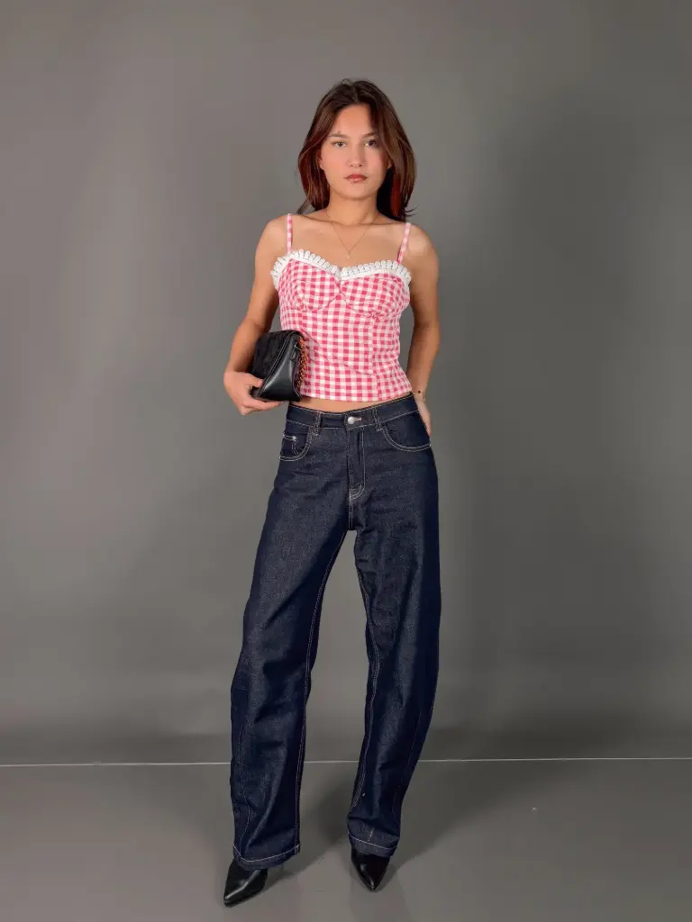 BMKS SS25-21 MILKMAID CHECKERED TOP