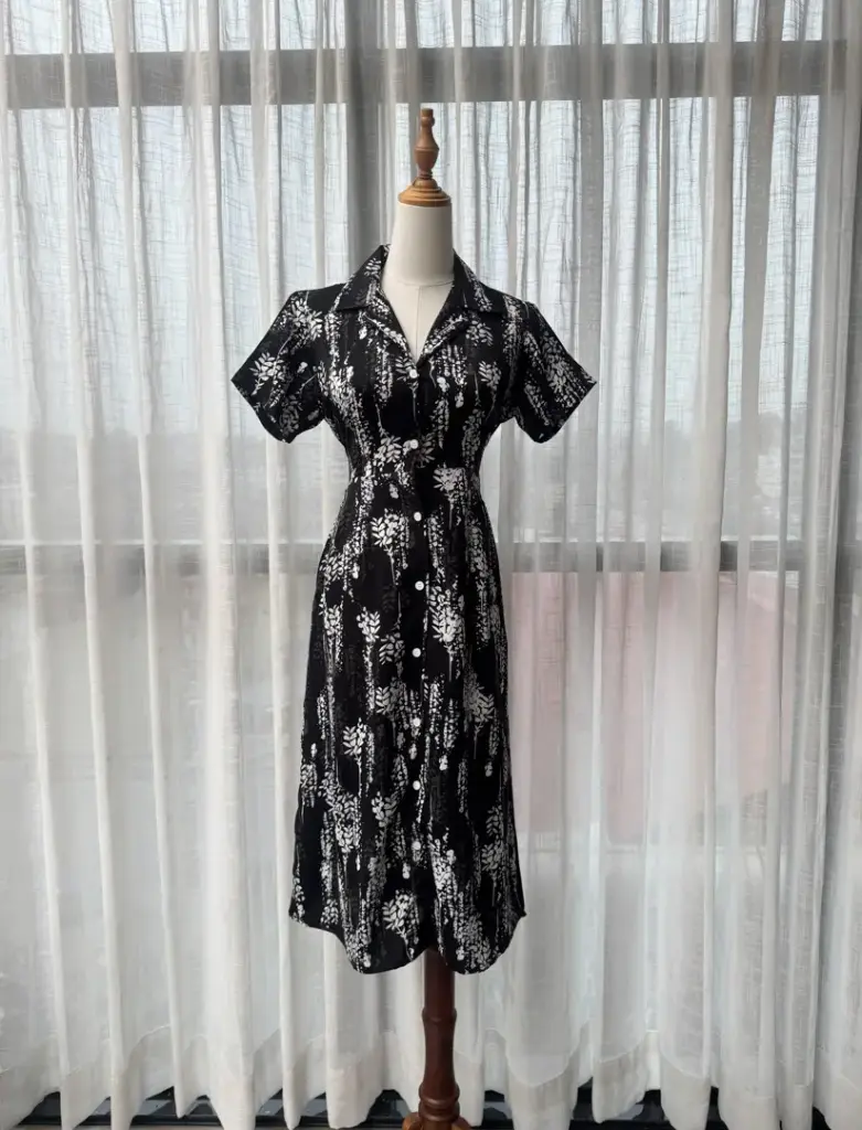 3.29169 HB SS25-246 PRINTED SHIRT DRESS (BLACK, S)