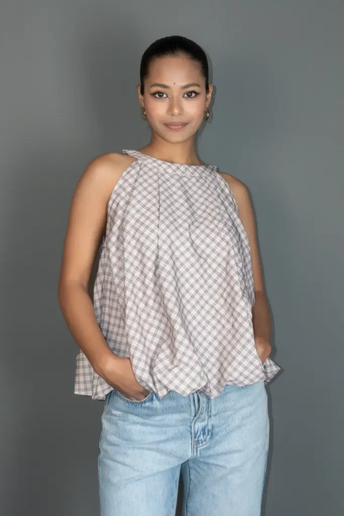 3.29251 BMO SS25-57 BALLOON CHOKERED TOP (BEIGE, M)
