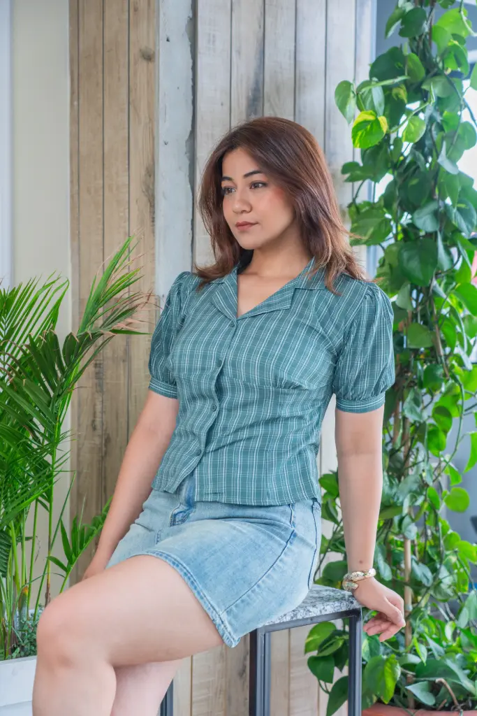 3.29474 HB SS25-271 VINTAGE CHECKERED TOP (GREEN, S)