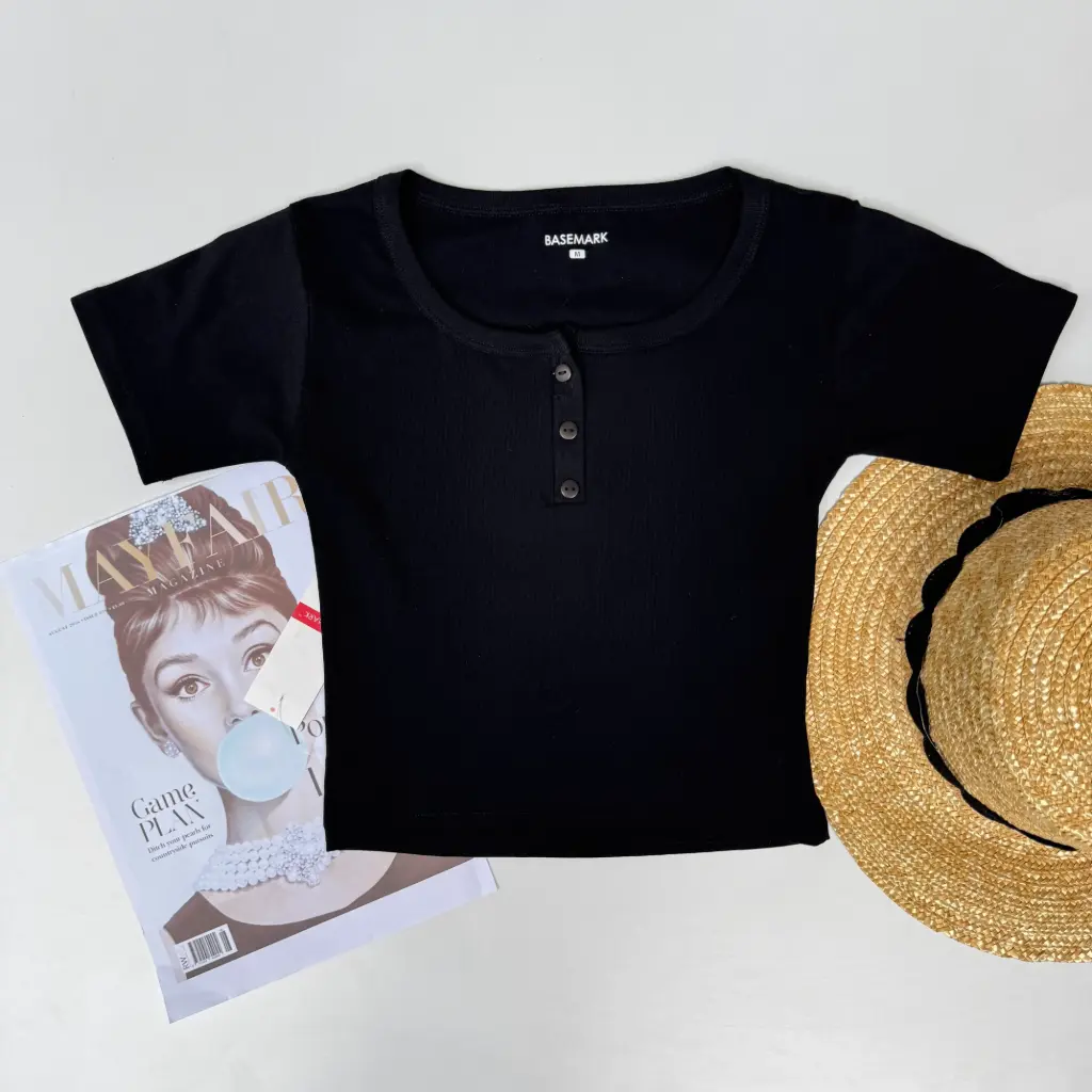 3.29668 HB SS25-210 HENLEY CROP TEE (BLACK, S)