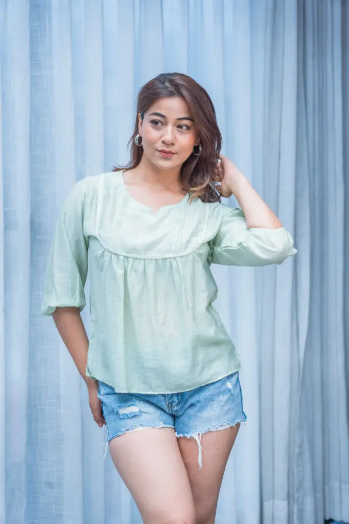 HB SS25-229 LACE YOKE TOP