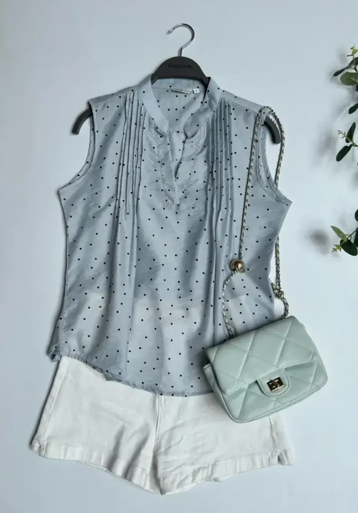 HB SS25-239 PLEATED POLKA TOP