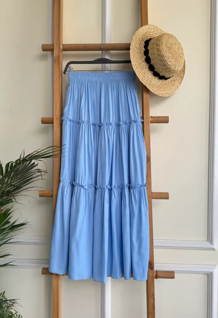 3.31638 HB SS25-292 TIERED RUFFLE MAXI SKIRT (BLUE, S)