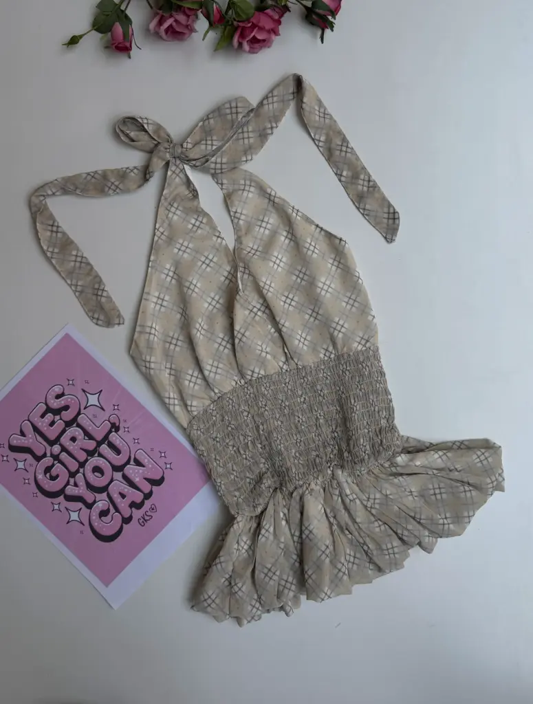 HB SS25-267 CHECKERED HALTER TOP