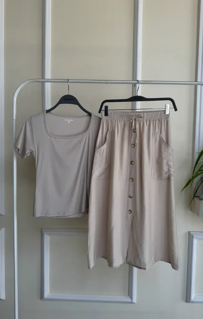 3.32834 HB SS25-307 LINEN MIDI SKIRT (BEIGE, S)