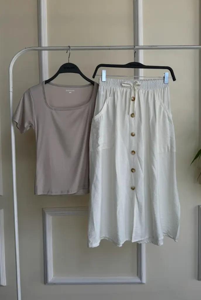 HB SS25-307 LINEN MIDI SKIRT