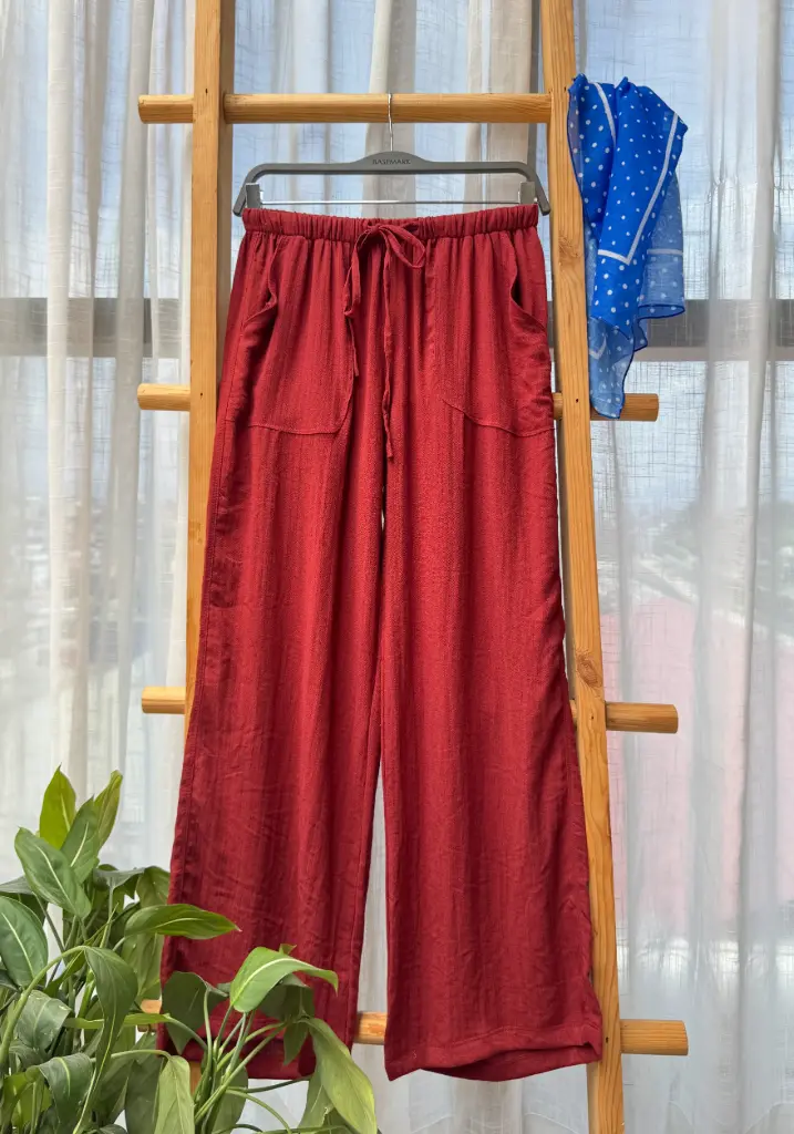 3.34886 HB SS25-338 LINEN PALAJJO (MAROON, S)