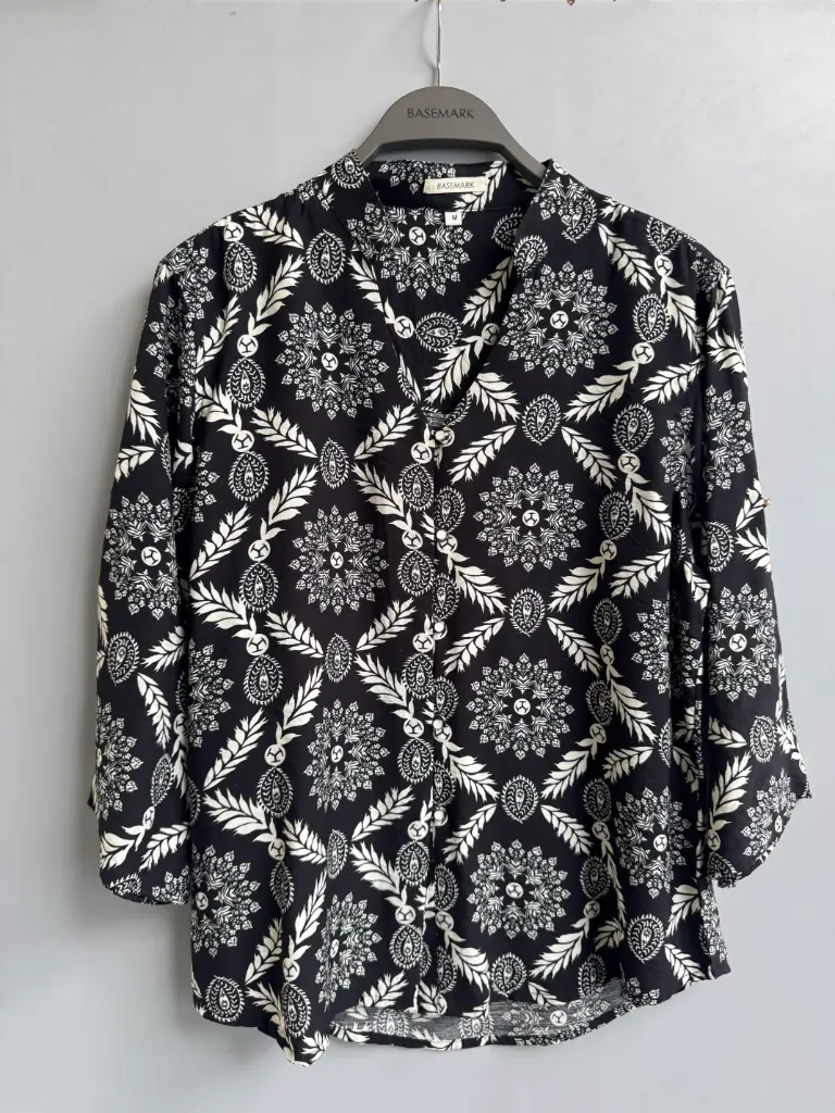 3.35094 HB SS25-339 MOTIF HEMP BLOUSE (BLACK, M)