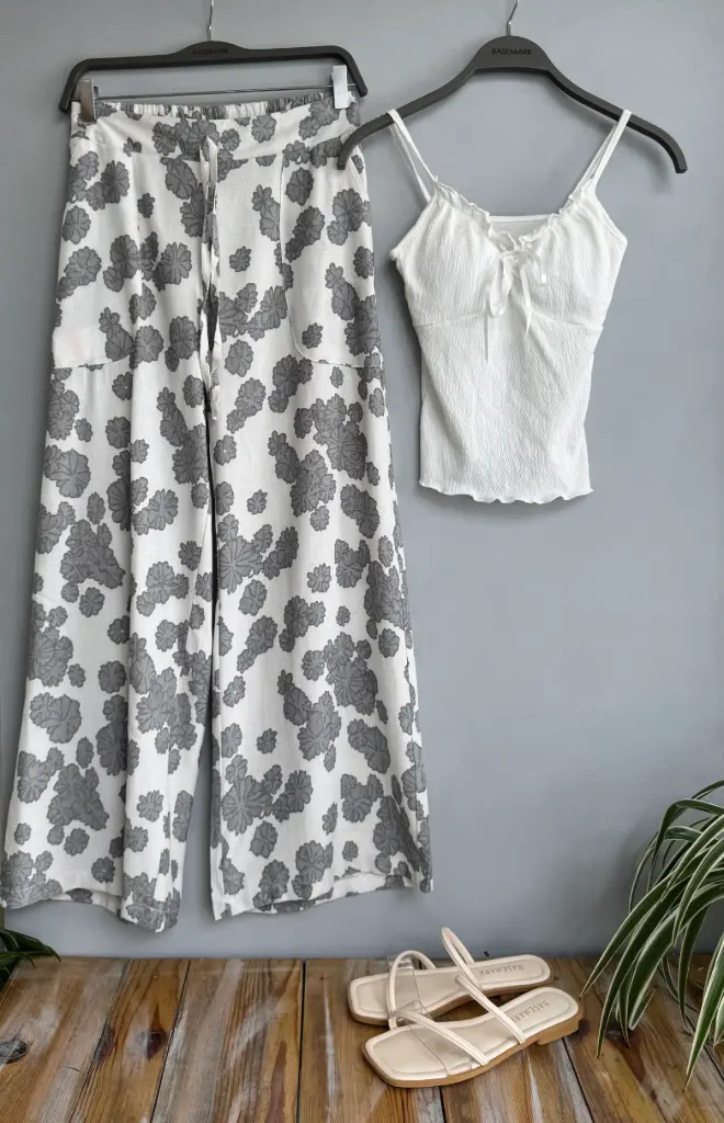 BMO SS25-71 PRINTED LINEN FLARE PALAJJO