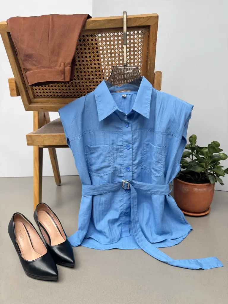 HB SS25-332 BELTED SOLID SHIRT