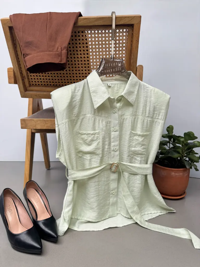 HB SS25-332 BELTED SOLID SHIRT