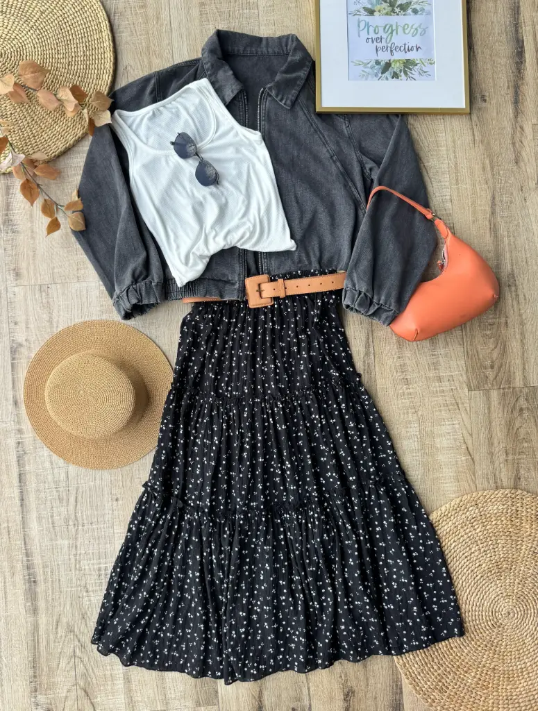 HB SS25-393 PRINTED TIERED MAXI SKIRT