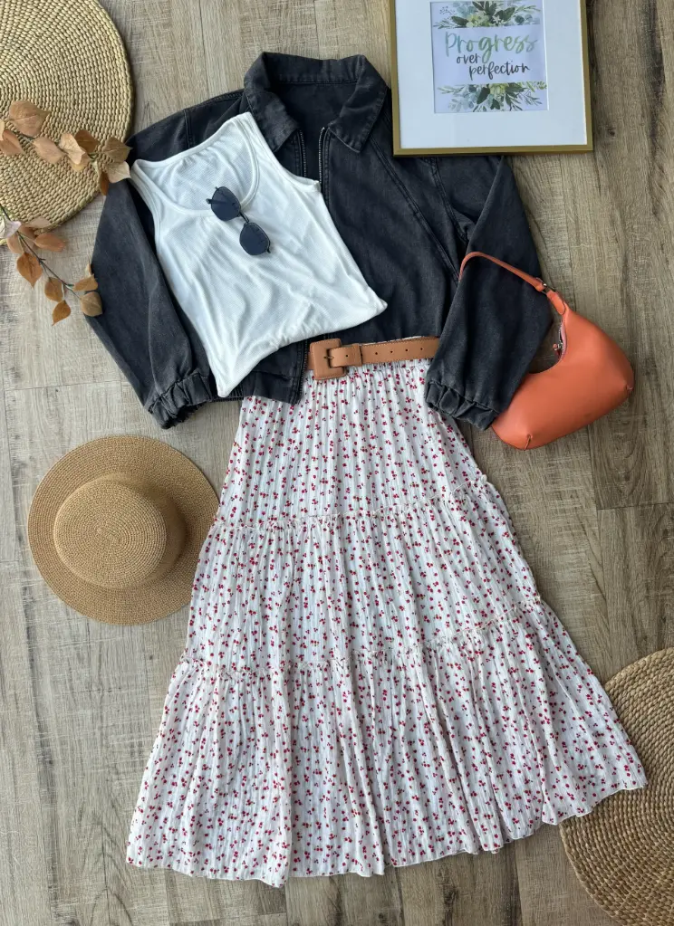 HB SS25-393 PRINTED TIERED MAXI SKIRT