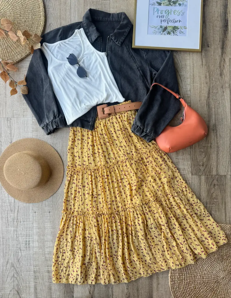HB SS25-393 PRINTED TIERED MAXI SKIRT