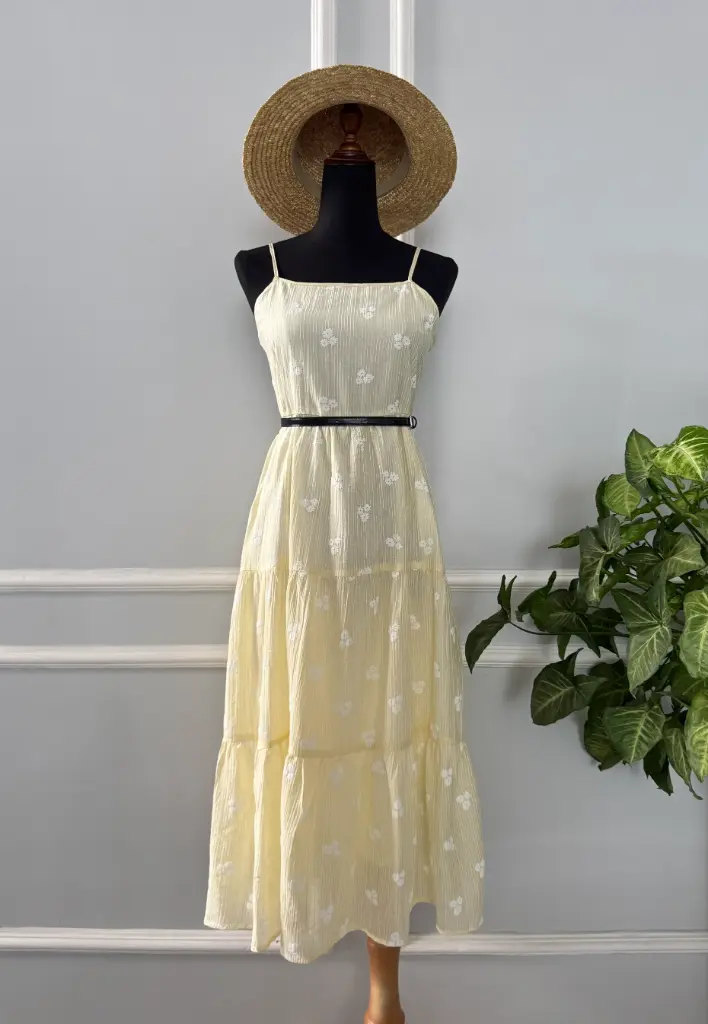 HB SS25-359 EMBROIDERY FLOWER A LINE DRESS