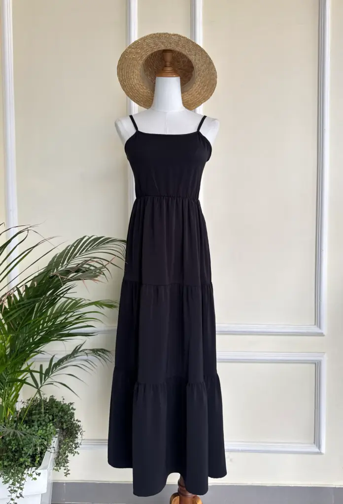 3.37886 HB SS25-349 SOLID MAXI DRESS (BLACK, S)